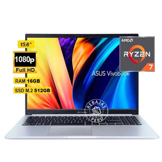 Laptop ASUS M1502YA Ryzen 7 7730U 16GB 512GB SSD 15.6” FHD WiFi 6 Fingerprint FreeDOS Plata