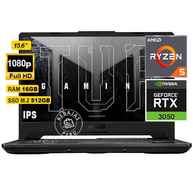 Laptop Gamer ASUS TUF Gaming A15 15.6" FHD 144Hz Ryzen 5 7535HS 16GB 512GB SSD RTX 3050 4GB Sin SO