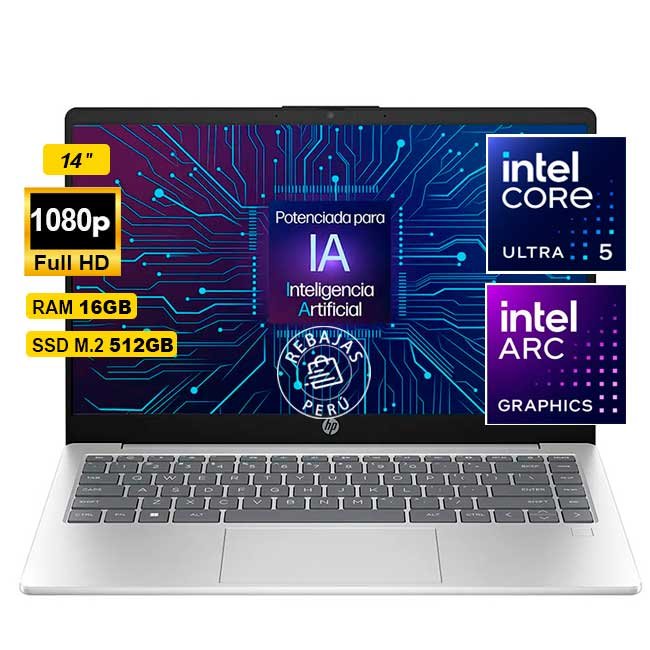 Laptop HP 14-ep1000la 14" FHD IPS, Intel Core Ultra 5, 16GB DDR5, 512GB SSD, Windows 11 Home
