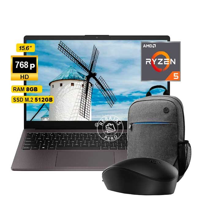 Laptop HP 255 G10 15.6" HD, Ryzen 5 7520U, 8GB LPDDR5, 512GB SSD, Radeon 610M, Wi-Fi 6, FreeDOS