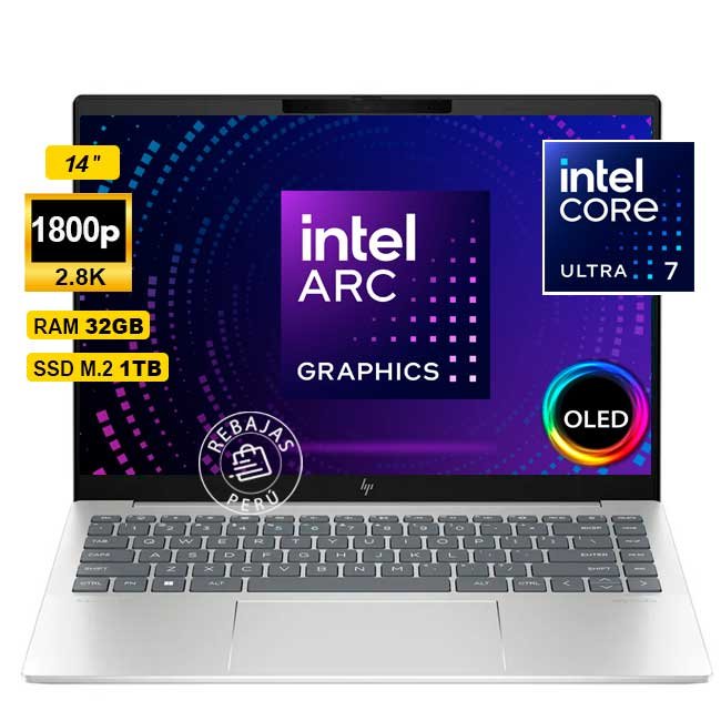 Laptop HP Pavilion Plus 14” OLED 2.8K Intel Core Ultra 7, 32GB RAM, 1TB SSD, Windows 11 | Modelo 14-ew1002la