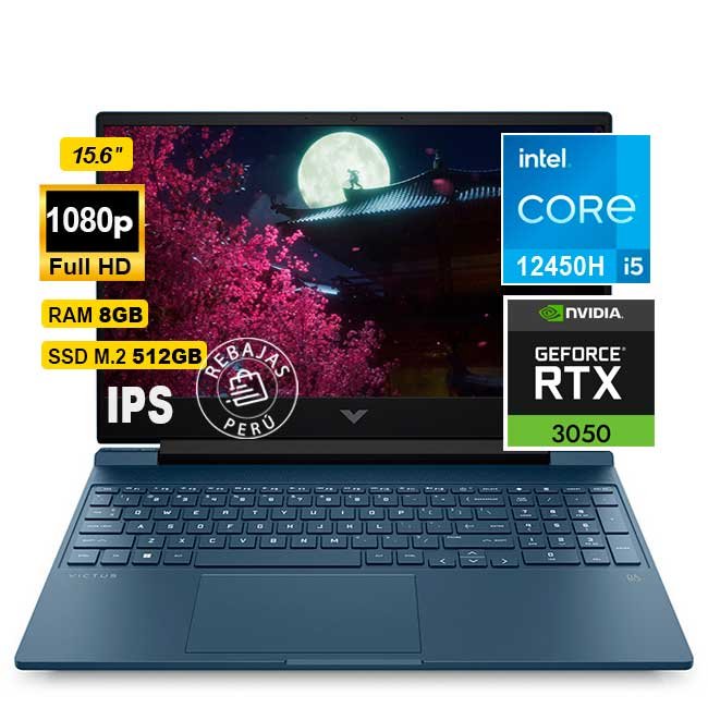 Laptop HP Victus Gaming 15-fa0021la 15.6" FHD IPS, Core i5-12450H, RTX 3050, 8GB RAM, 512GB SSD, Windows 11