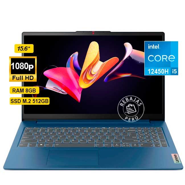 Laptop Lenovo IdeaPad Slim 3 15.6" FHD Intel Core i5-12450H 8GB 512GB SSD WiFi 6 Sin Sistema Operativo Azul