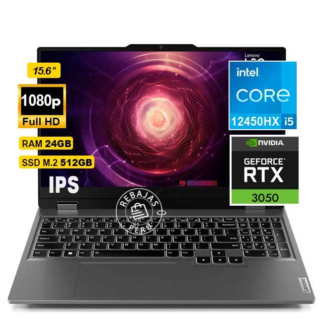 Laptop Lenovo LOQ 15IAX9 15.6" FHD IPS, Core i5-12450HX, RTX 3050 6GB, 24GB DDR5, 512GB SSD, Sin Sistema Operativo
