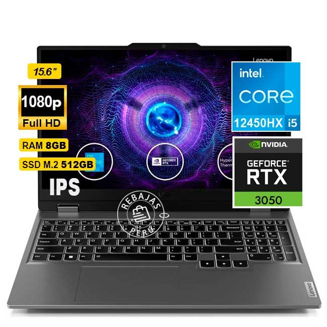 Laptop Lenovo LOQ 15IAX9 15.6" FHD IPS, Core i5-12450HX, RTX 3050 6GB, 8GB DDR5, 512GB SSD, Windows 11