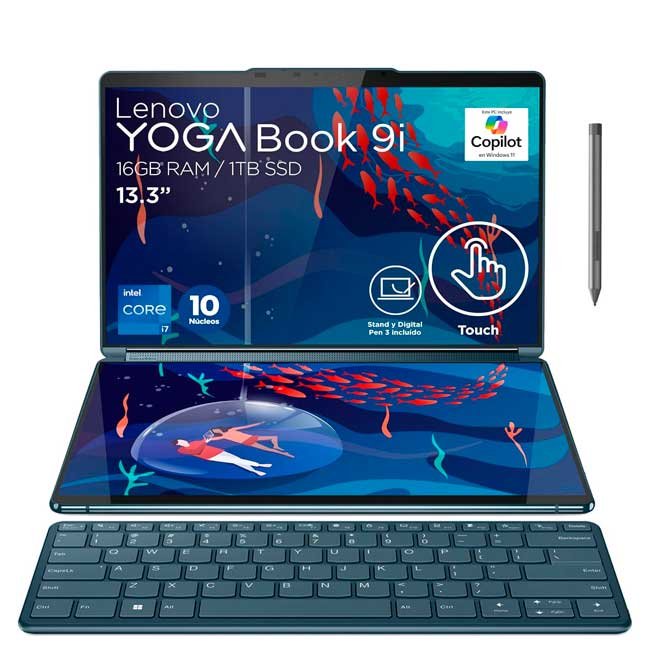 Laptop Lenovo Yoga Book 9 13IRU8 Dual Screen OLED 2.8K, Core i7, 16GB RAM, 1TB SSD, Windows 11 – Ultraligera y Potente