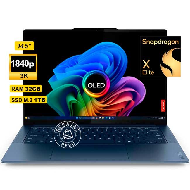 Laptop Lenovo Yoga Slim 7 14.5″ 3K OLED Touch Snapdragon X Elite 32GB 1TB SSD Wi-Fi 7 Windows 11 Azul