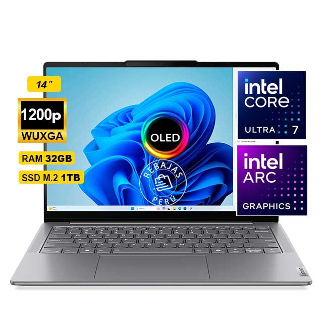 Laptop Lenovo Yoga Slim 7 14" OLED WUXGA, Core Ultra 7 155H, 32GB LPDDR5x, 1TB SSD, Intel Arc, FreeDOS, Luna Grey