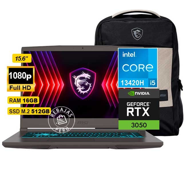 Laptop Gaming MSI Thin 15 B13UC 15.6″ FHD 144 Hz, i5‑13420H, 16 GB DDR4, RTX 3050 4 GB, 512 GB SSD, Wi‑Fi 6E, FreeDOS