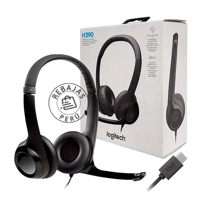 Audífonos con Micrófono Logitech H390 USB‑C Noise Cancelling Negro