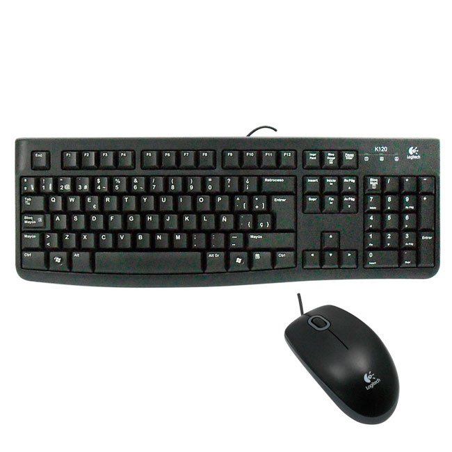 Kit Teclado y Mouse Logitech MK120 USB Español Negro, Antiderrame y Silencioso