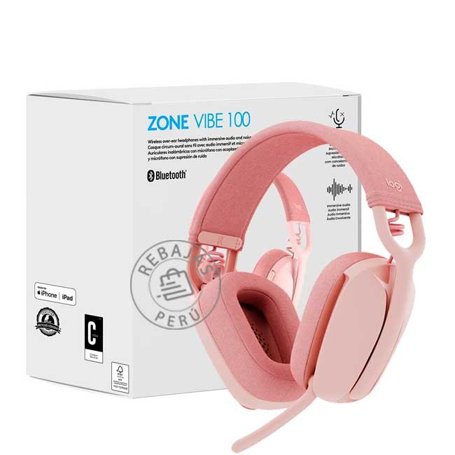 Audífonos con Micrófono Logitech Zone Vibe 100 Bluetooth Rose