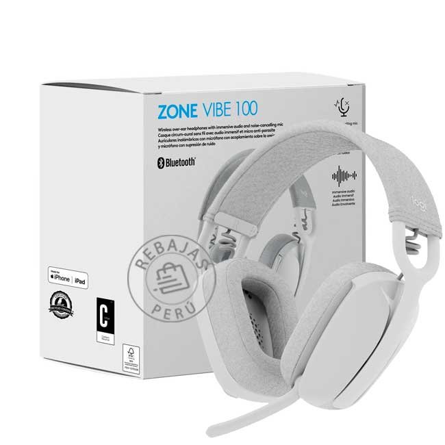 Audífonos con Micrófono Logitech Zone Vibe 100 Bluetooth Blanco
