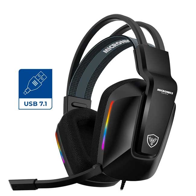 Audífono Gamer Micronics MATRIX MIC HG808 7.1 USB RGB con Micrófono Flexible y Sonido Envolvente