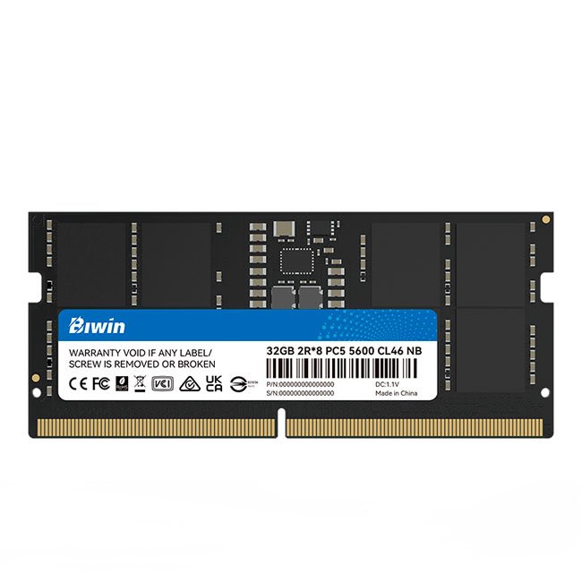 Memoria Biwin SODIMM, 32GB DDR5-5600, 2R*8, CL46, 1.10V, 262 Pin