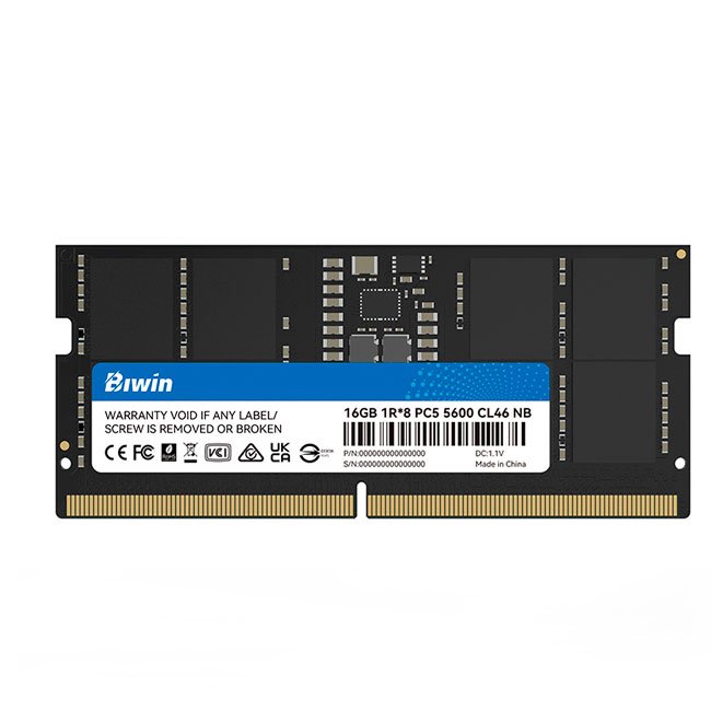 Memoria Ram Biwin SODIMM, 16GB DDR5-5600, 1R*8, CL46, 1.10 V, 262 Pin