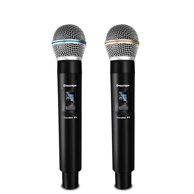 Micrófono Dual Inalámbrico MAXTRON Vocalist RX MX7238RX Recargable con Receptor Tipo-C y Plug 6.35mm