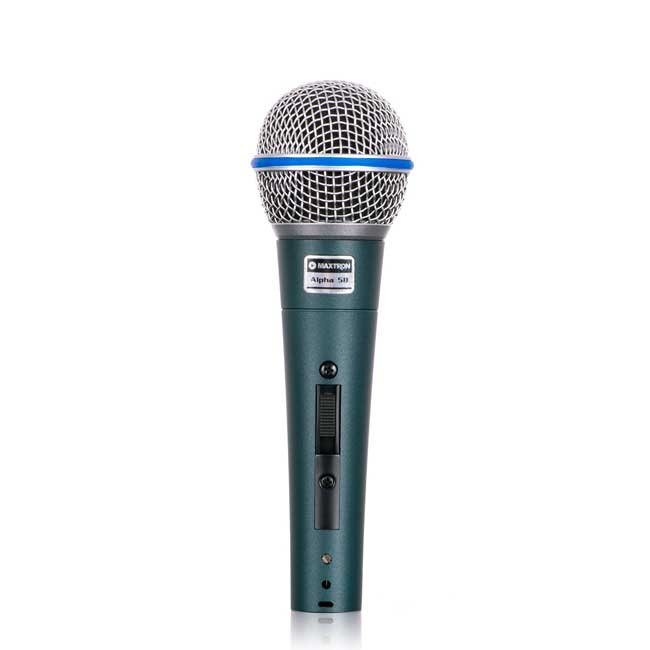 Micrófono Alámbrico MAXTRON Alpha 58 MX580 con Cable 5m, Plug 6.35mm, Malla Metálica y Soporte