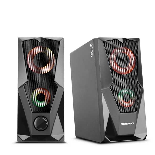 Parlantes Gamer Micronics Milano Black MIC S310 2.0 RGB 2.5” con Control Frontal y Jack 3.5 mm