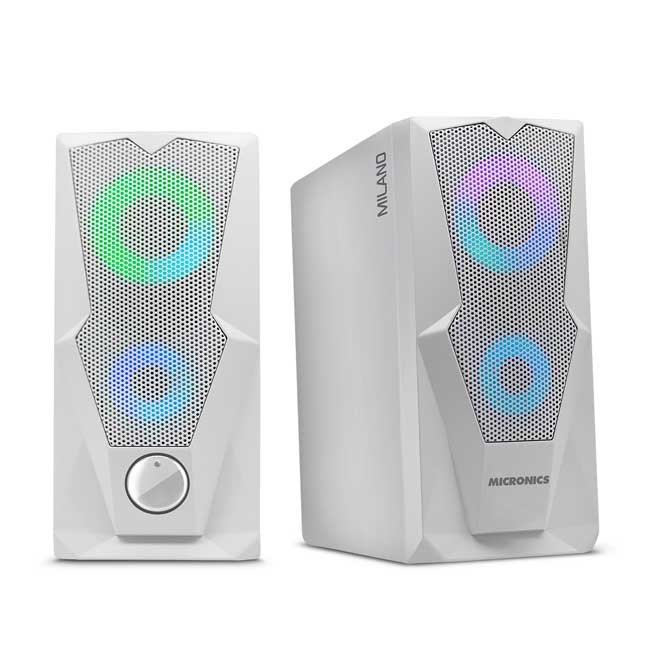 Parlantes Gamer Micronics Milano Blanco MIC S310W 2.0 RGB 2.5” con Control de Luces y Audio USB