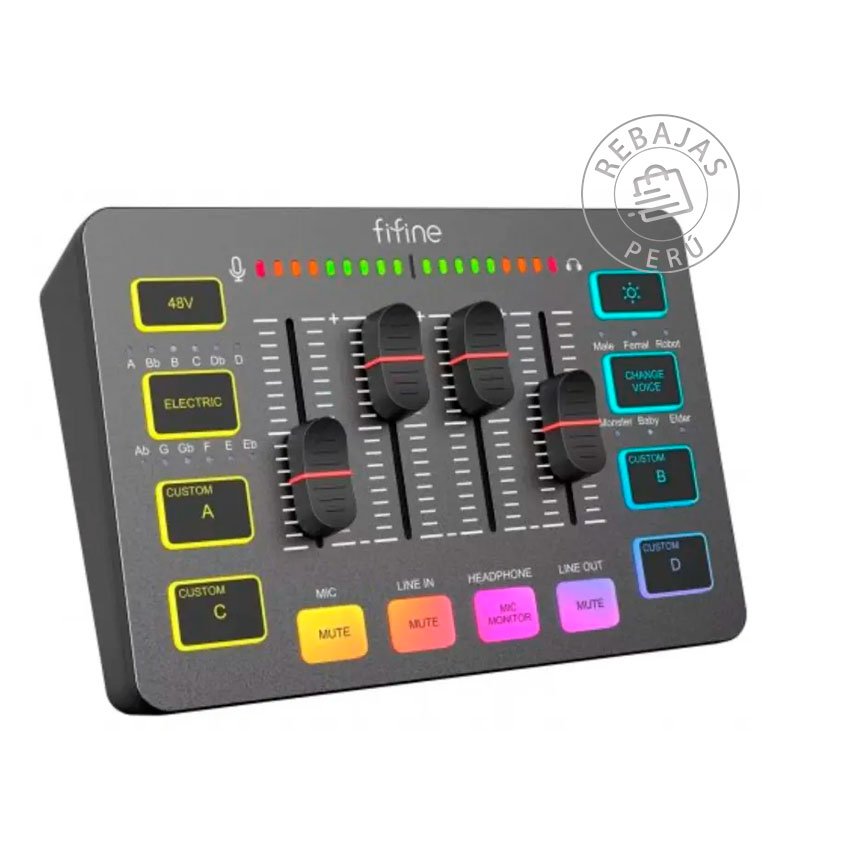 Mixer Fifine SC3 Black USB 16 Bits 48kHz con Ganancia 50dB y Rango Dinámico Profesional