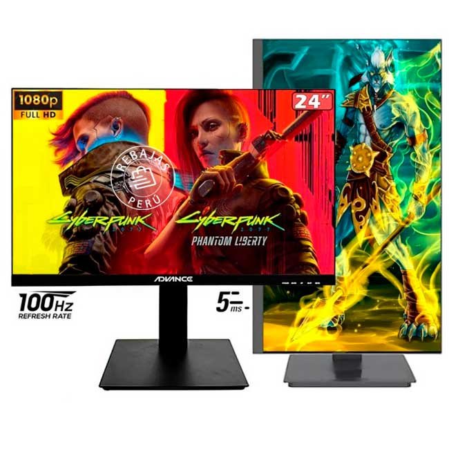 Monitor Advance ADV-2450S 23.8” IPS Full HD 100Hz HDMI DisplayPort con Parlantes y Rotación Pivot