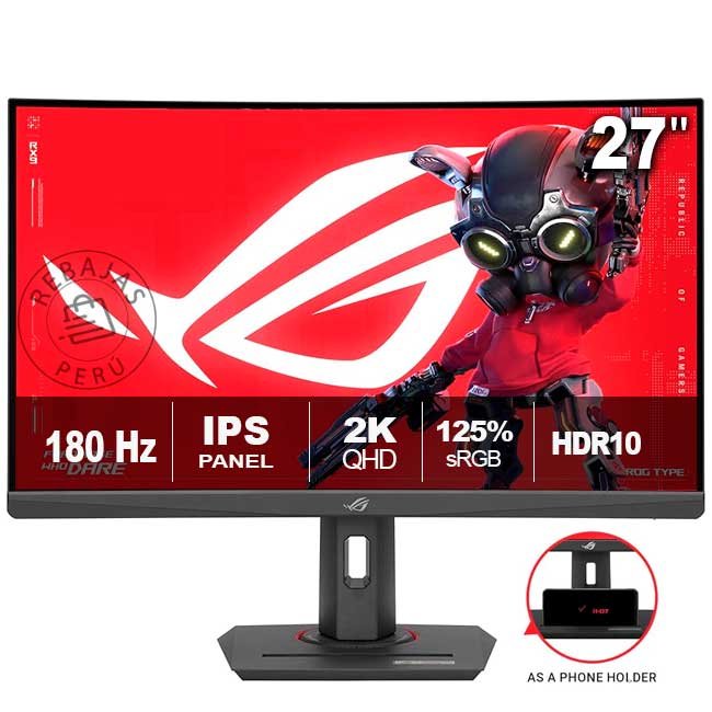 Monitor Gaming ASUS ROG Strix XG27WCS 27” QHD Curvo Fast VA 180Hz 1ms HDR10 USB-C HDMI DP