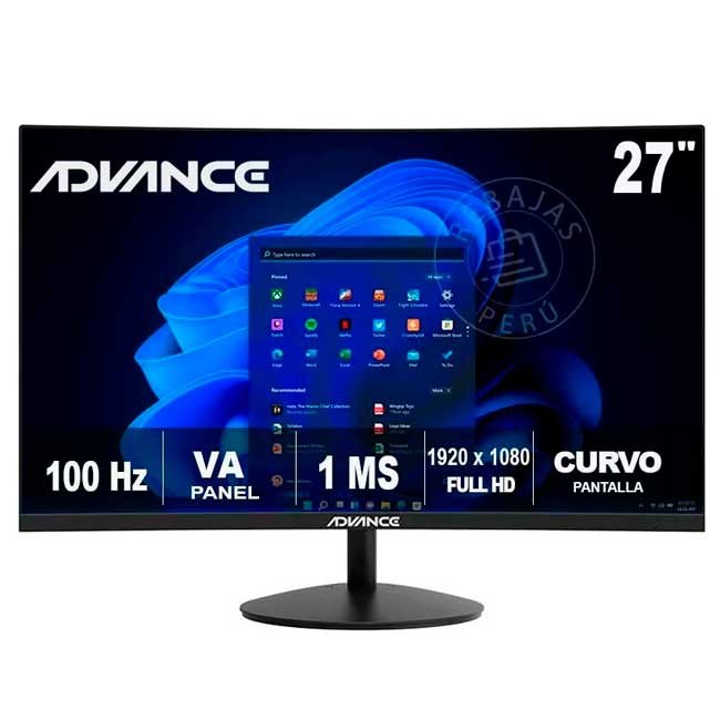 Monitor Curvo Advance ADV-2751S 27” VA FHD 100Hz 1ms HDMI DisplayPort R1500