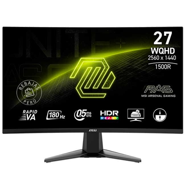 Monitor Curvo MSI MAG-27CQ6F 27” WQHD 180Hz 0.5ms Rapid VA HDMI DP Gaming