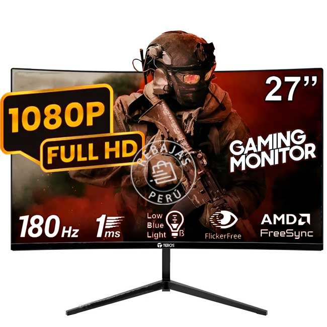 Monitor Curvo Gaming TEROS TE-2787G 27" FHD 180Hz 1ms VA FreeSync HDMI DP Negro