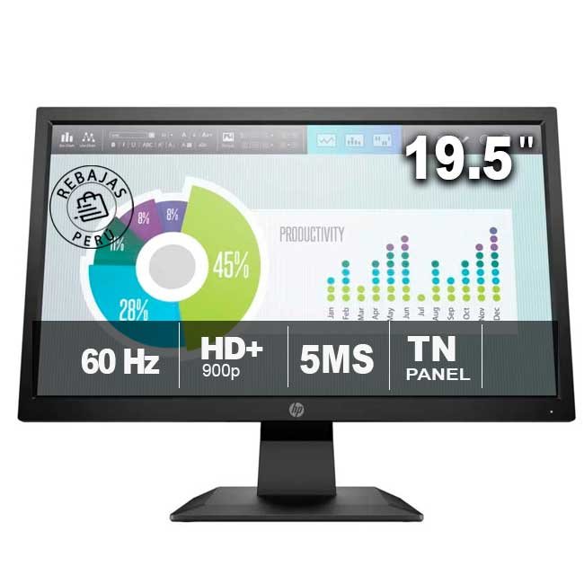 Monitor HP LED P204v 19.5" HD+ (1600x900), TN, HDMI/VGA, 5 ms, VESA, Modelo 5RD66AA#ABM
