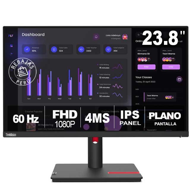 Monitor Lenovo 63CFMAR1LA ThinkVision T24i-30 23.8" Full HD IPS 60Hz HDMI DP VGA USB Ajustable VESA