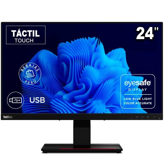 Monitor Táctil Lenovo ThinkVision T24t-20 23.8" FHD IPS 10 puntos USB-C HDMI DP 99% sRGB