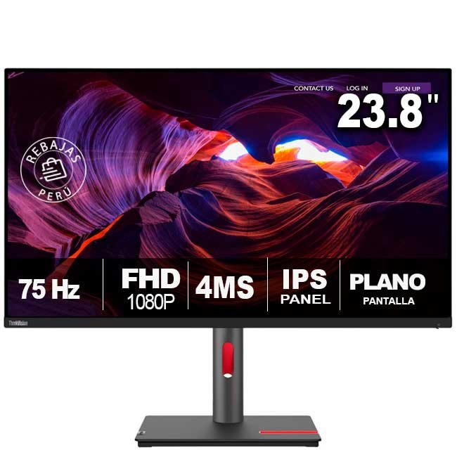 Monitor Lenovo ThinkVision T24v-30 63D8MAR3LA 23.8” IPS FHD, HDMI/DP/VGA, 75Hz, Cámara FHD IR, USB, Altavoces, Antirreflejo, VESA, Negro