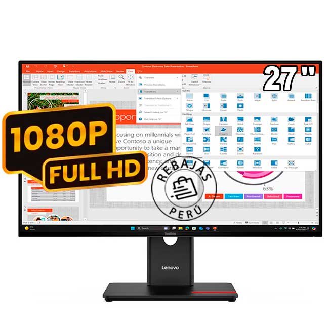 Monitor plano Lenovo ThinkVision T27-40 27" FHD IPS WLED 120Hz HDMI DP VGA USB-C profesional