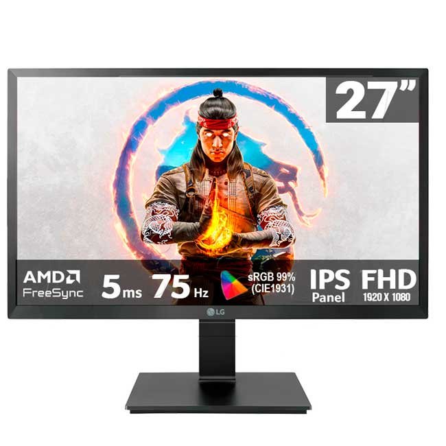 Monitor LG 27BK550Y-B 27" Full HD IPS LED, 5ms, 75Hz, Conexiones HDMI, DVI, DisplayPort – Ideal para Oficina