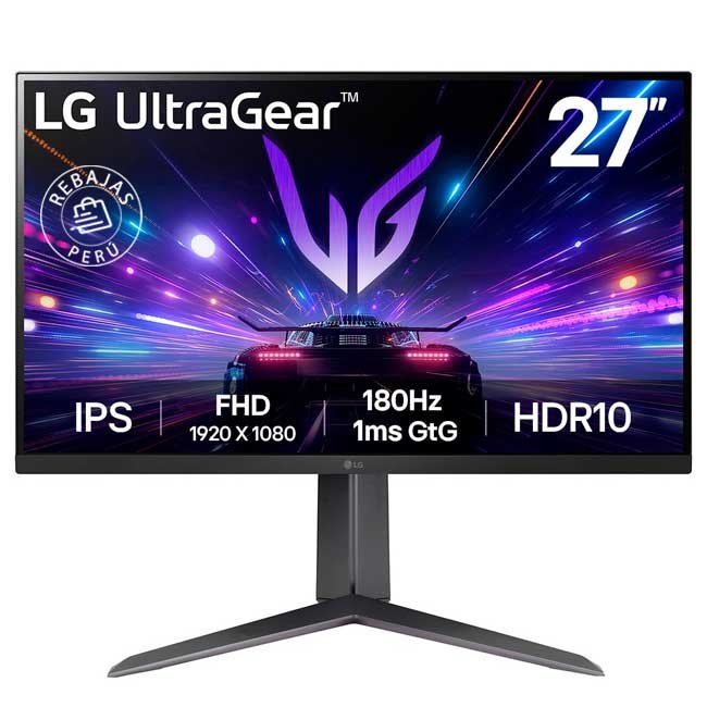Monitor LG UltraGear 27GS65F-B 27” FHD IPS 180Hz 1ms G-SYNC FreeSync HDR10 HDMI DP Gamer