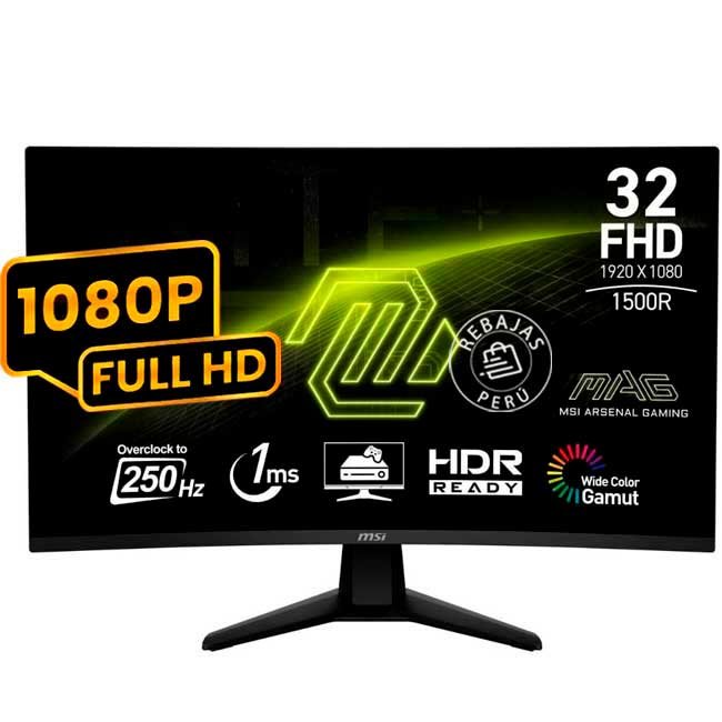 Monitor Curvo Gaming MSI MAG 32C6X 31.5” FHD 250Hz Adaptive-Sync 1ms VA