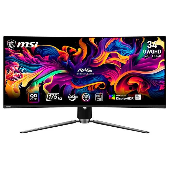 Monitor Curvo Gaming MSI MAG 341CQP QD-OLED 34" UWQHD 175Hz 0.03ms HDMI DP USB-C HDR400