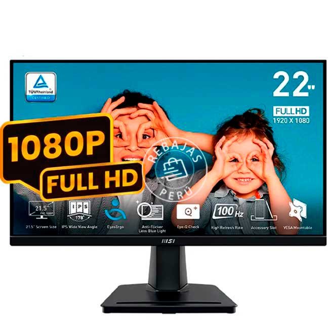 Monitor MSI PRO MP225 21.5" IPS Full HD 100Hz 1ms HDMI Antirreflejo VESA Negro