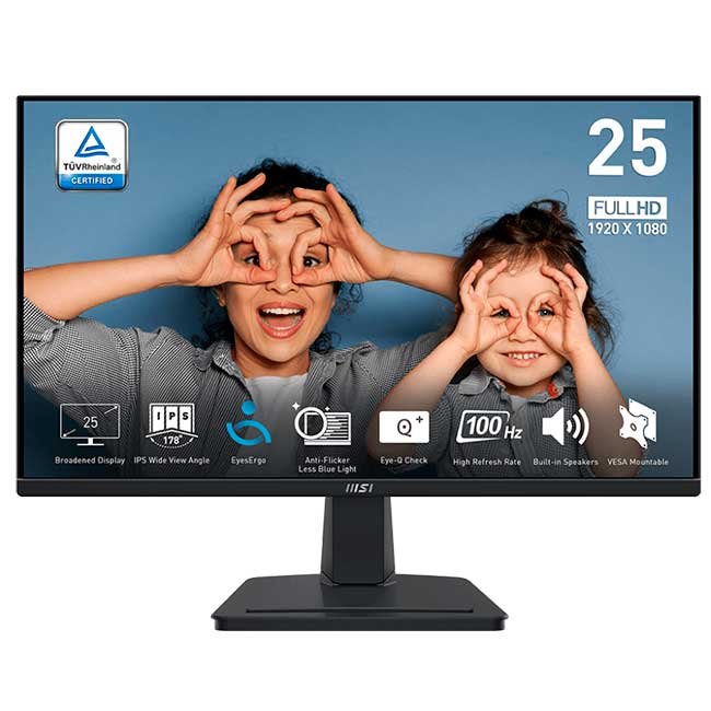 Monitor MSI PRO MP251 24.5” FHD IPS, 100Hz, 1ms, Antideslumbrante, Altavoces, VESA, EyesErgo, HDMI y VGA