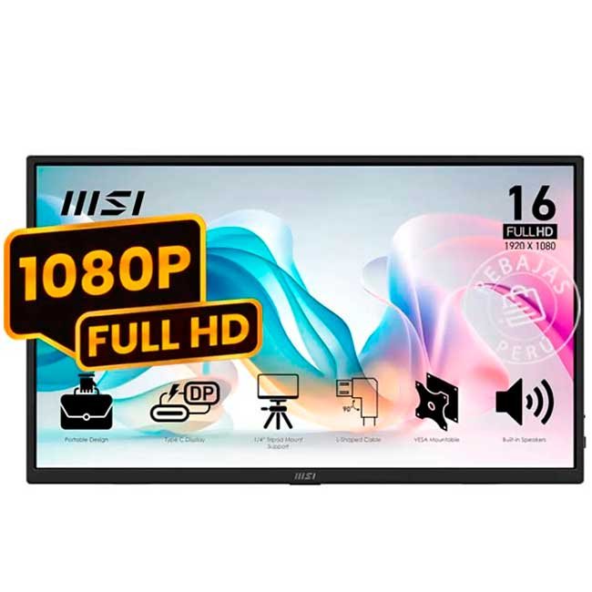 Monitor Portátil MSI PRO MP165 E6 16″ FHD IPS 60Hz Ligero USB-C