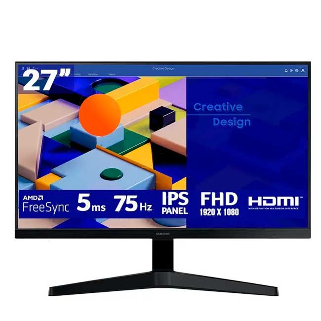 Monitor Samsung Essential S3 27" FHD IPS 75Hz FreeSync | HDMI VGA | Diseño sin bordes