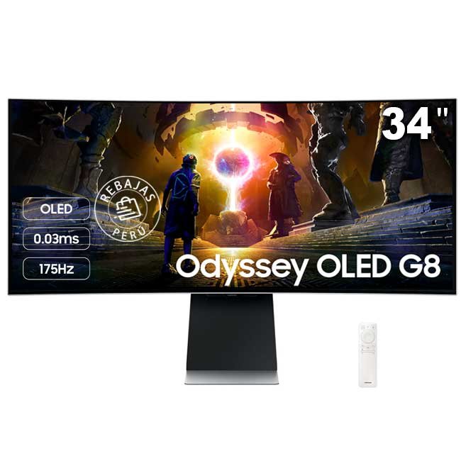 Monitor Samsung Odyssey OLED G8 LS34DG850SLXPE 34" Ultra WQHD 175Hz 0.03ms QD-OLED HDR10+ HDMI DP VESA