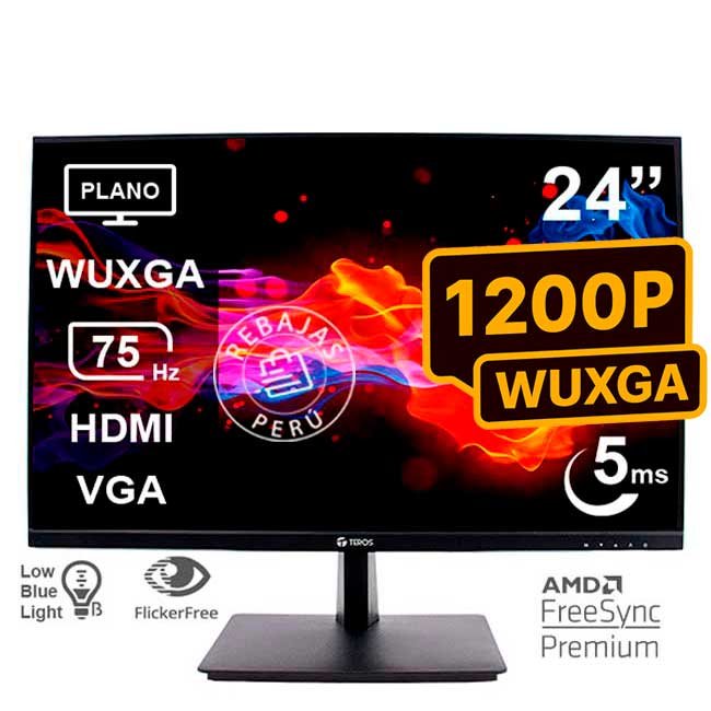 Monitor TEROS TE-2419CS 24" WUXGA IPS 75Hz 5ms HDMI VGA Low Blue Light Negro