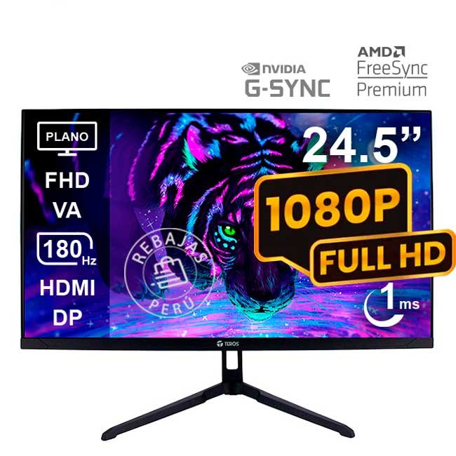 Monitor gamer TEROS TE-2475G 24.5" FHD 180Hz 1ms HDMI DP VA negro
