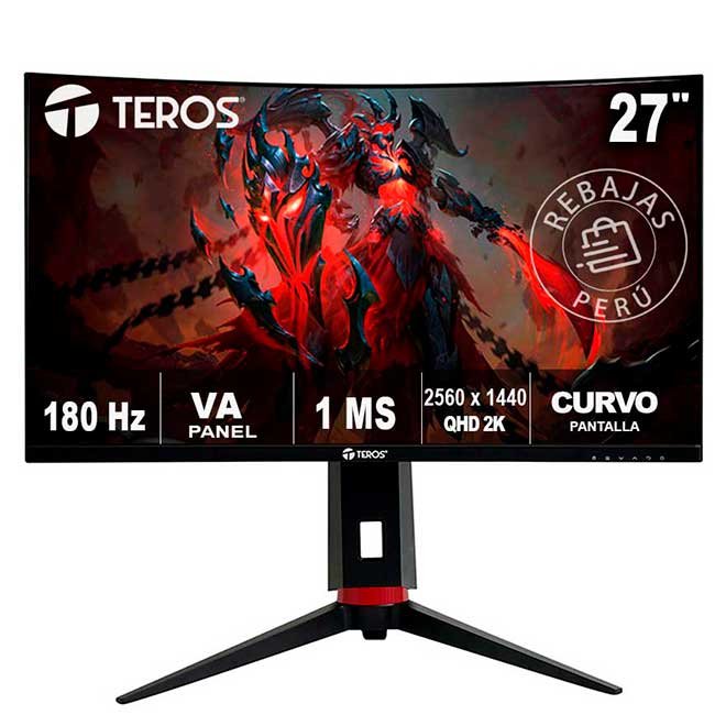 Monitor Curvo TEROS TE-2767G 27” QHD VA, 180Hz, 1ms, HDR10, FreeSync, Pivot, HDMI 2.1, DP 1.4