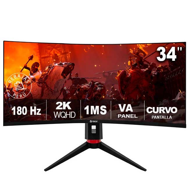 Monitor Curvo TEROS TE-3411G 34" WQHD 1000R 180Hz 1ms VA HDR10 FreeSync HDMI 2.1 DP 1.4