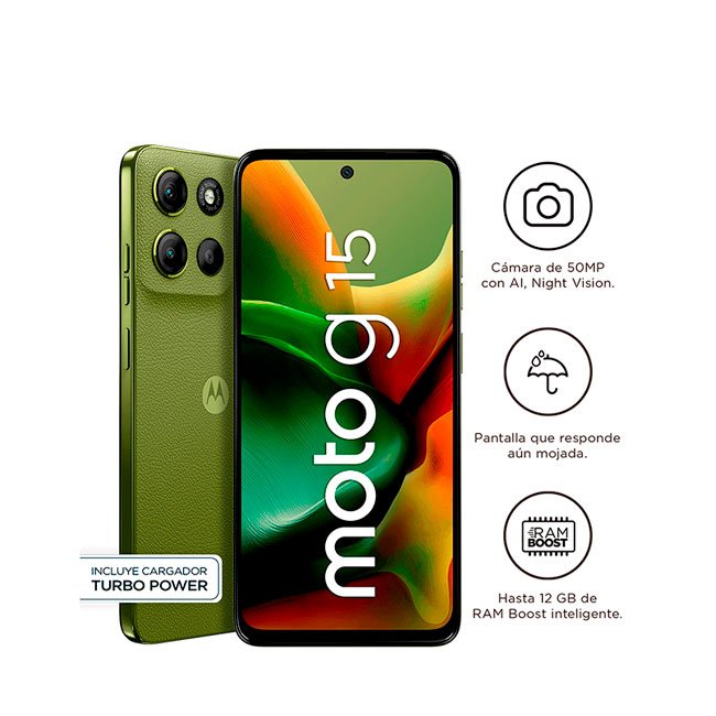 Motorola Moto G15 256GB 4GB RAM | Cámara 50MP | Pantalla 6.72" | Android 15 | Batería 5200mAh Verde