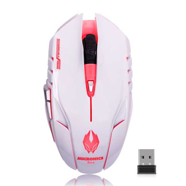 Mouse Gamer Inalámbrico Micronics Alien MIC M834WL Recargable 6 Botones 1600 DPI LED Rojo